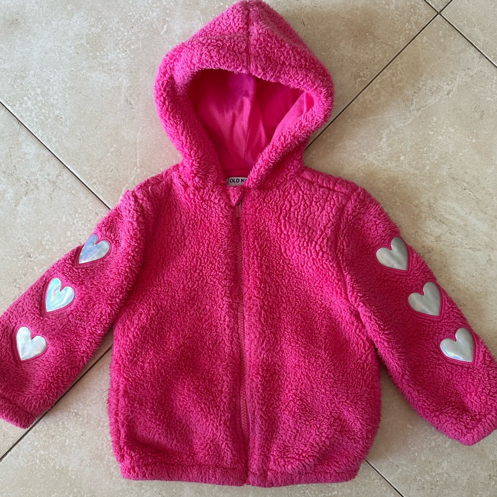 Girl fur fleece pink zip up hoodie jacket size 4T